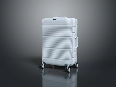 White Hard Shell Suitcase With Striped Pattern And Rolling Wheels For Travel Use 3d model