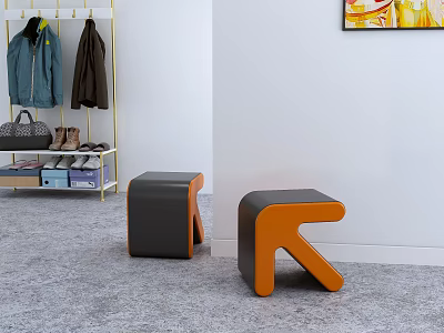 Modern Geometric Sofa Stools with Black and Orange Design for Stylish Interior 3d model