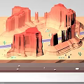 Decorative Ornament Set With Red Rock Mountains Desert Cacti Blue Road And Layered Ground