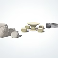 Stone Drum Shaped Table and Chair Set with Round Stools and Various Designs 3d model