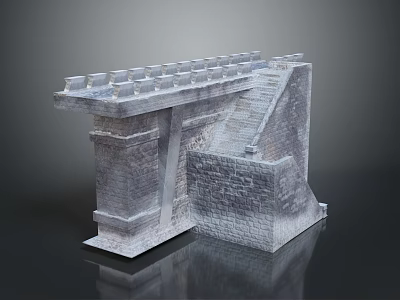Stone Architectural Model With Brick Structure Steps And Railing Design 3d model