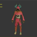 Pink Jumpsuit Character Costume With Black Horns Heart Design And White Shoes