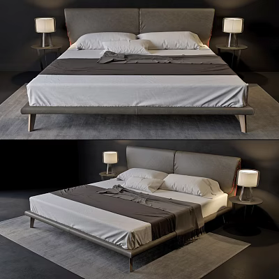 Modern Double Bed Interior With Upholstered Headboard Nightstands And Table Lamps 3d model