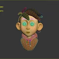 3D Character Creature Head With Brown Hair Big Eyes Orange Hoodie And Gray Background