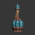 Turquoise Blue Perfume Bottle With Decorative Band And Rounded Body Design
