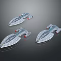 Three Silver Futuristic Spaceships With Blue Red Details Floating On Black Background