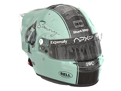 Bell Mint Green Helmet With Transparent Visor Spade Design Sonny Signature Sharp Expensify IWC Logos 3d model