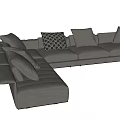 Modern Gray Sectional Sofa With Multiple Cushions And Geometric Patterned Pillow 3d model
