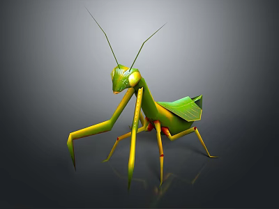Green Praying Mantis With Yellow Legs And Green Wings On Dark Background 3d model