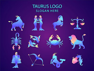 Colorful Zodiac Signs Icon Set Including Taurus Logo Design Elements 3d model