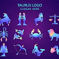 Colorful Zodiac Signs Icon Set Including Taurus Logo Design Elements 3d model