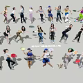 Active Group Of People Playing Frisbee With Dynamic Poses And Sportswear Outfits