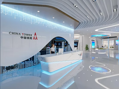 China TOWNS Modern Lobby Interior With Sleek Reception Desk And Lighting 3d model