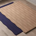 Square Rugs with Navy Blue and Beige Woven Texture on Wooden Floor