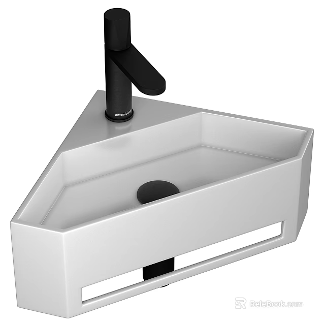 Triangular White Washbasin With Black Faucet Modern Contemporary Bathroom Design 3d model 