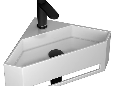 Triangular White Washbasin With Black Faucet Modern Contemporary Bathroom Design 3d model