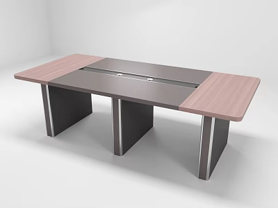 Modern Conference Table With Wooden Top Dark Stripe And Black Metal Legs 3d model