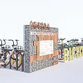 Bicycle Parking Area With Multiple Parked Bicycles Sign Map Board And Facilities 3d model