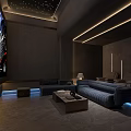 Modern Home Theater Interior With Large Screen Starry Ceiling Comfy Sofa And Ambient Lighting