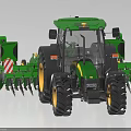 Green Agricultural Tractor With Attached Farming Implements For Efficient Agricultural Operations