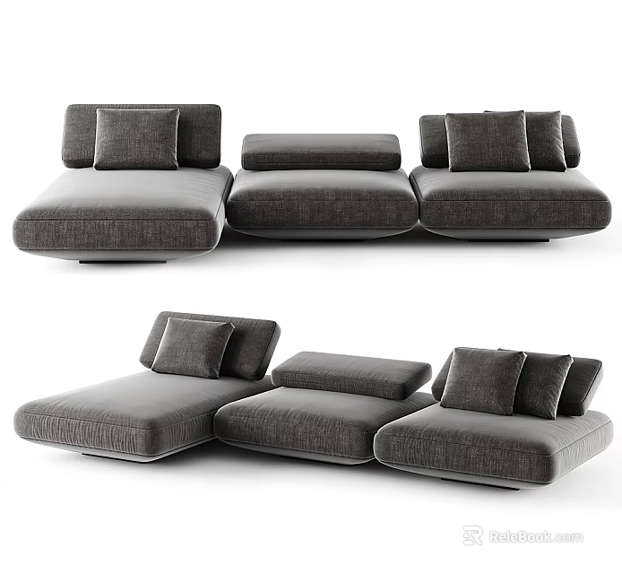 Modular Sectional Sofa Gray Fabric with Comfortable Cushions and Versatile Design for Modern Living Room 3d model