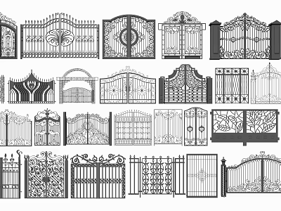 Various Entrance Gates With Ornate Wrought Iron Designs And Decorative Patterns 3d model