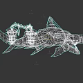 Detailed Mechanical Shark With Metal Skeleton And Blue Glowing Components