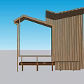 Modern Wooden Pergola With Sloped Roof Vertical Slats And Side Bench