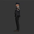 Police Officer In Uniform With Vest Hat And Outstretched Arms On Dark Background