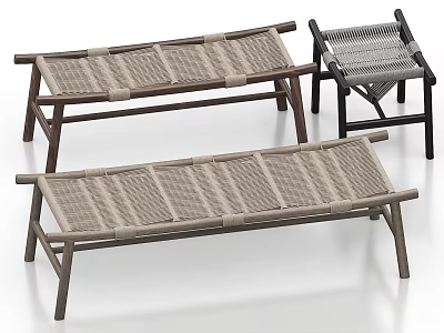 Stylish Leisure Chairs With Woven Seats And Wooden Frames In Different Colors 3d model