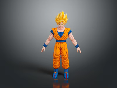 Dragon Ball Character Goku With Spiky Yellow Hair Orange Uniform Blue Wristbands And Boots 3d model