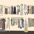 Mannequins Showcasing Neutral Tones Clothing With Dresses And Hangers In Fashion Store