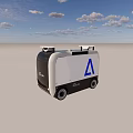 Modern Black And White Utility Vehicle With Blue Letter A And Roof Equipment