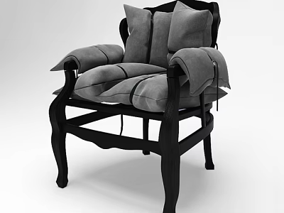 Comfortable Accent Chair With Grey Cushions And Black Wooden Frame Armrests Design 3d model