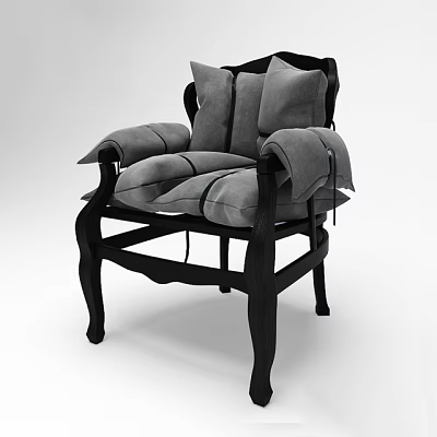 Comfortable Accent Chair With Grey Cushions And Black Wooden Frame Armrests Design 3d model