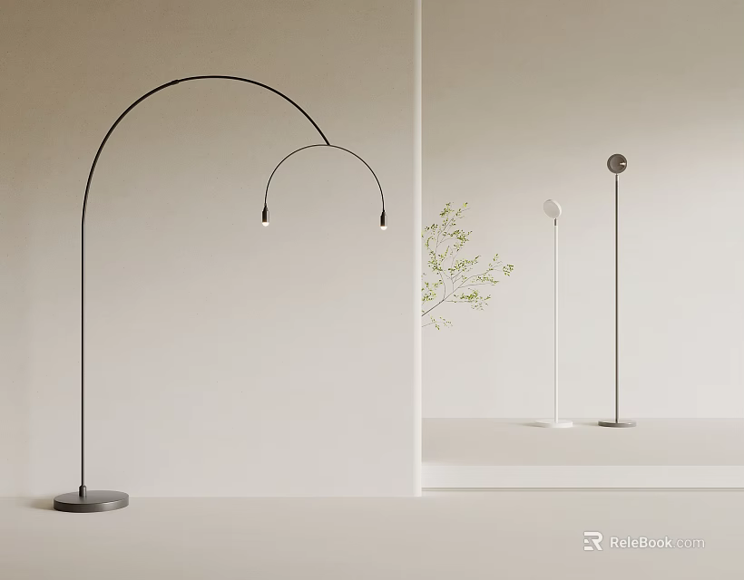 Minimalist Modern Arc And Sphere Floor Lamps In Neutral Space 3d model 