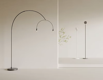 Minimalist Modern Arc And Sphere Floor Lamps In Neutral Space 3d model