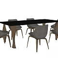 Modern Dining Table Set With Six Wooden Chairs And Woven Backrest Design 3d model