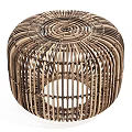 Modern Round Rattan Stool Featuring Slim Woven Strips And Open Design 3d model