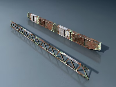 Two Rusted Metal Truss Frames With Rectangular Sections On Gray Surface 3d model