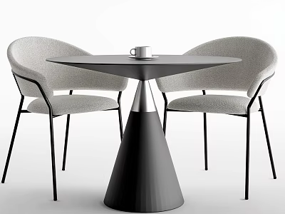 Modern Round Table and Chair Set with Conical Base Light Chairs Curved Backrest Black Legs 3d model