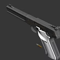 Metallic Silver Pistol Featuring White Grip Barrel and Bullet Shell 3d model