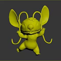 Cute Pink Cartoon Alien Creature With Big Ears Yellow Flower Standing Playful Pose Shiny Surface