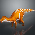 Orange and White Striped Dinosaur 3D Model Standing on Gray Background 3d model