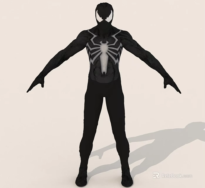 Black Spider Man Full Body Costume Featuring White Spider Design On Light Background 3d model 