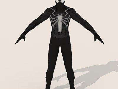Black Spider Man Full Body Costume Featuring White Spider Design On Light Background 3d model