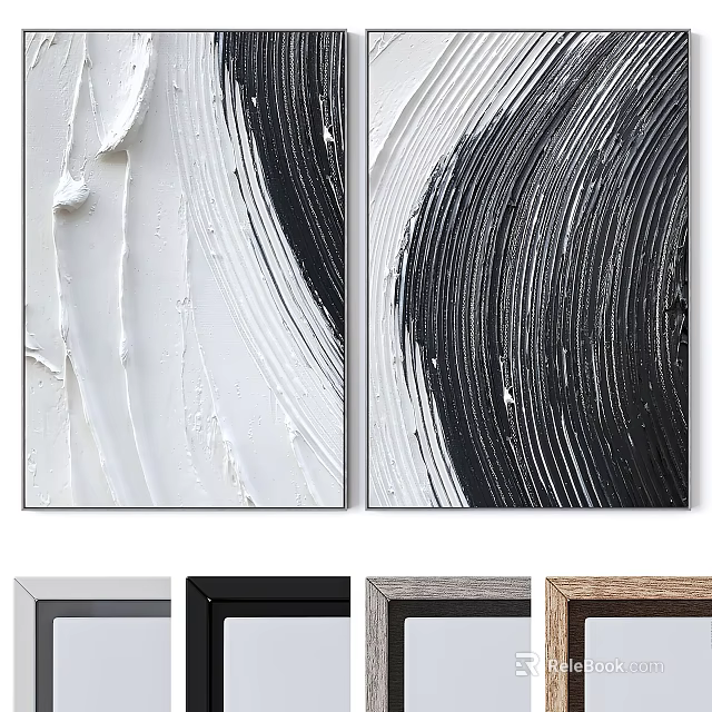 Black And White Textured Art With Various Frames 3d model 