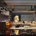 Modern Living Room Interior Design With Open Layout Sofa TV Wall And Decorative Elements 3d model