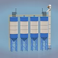 Industrial Equipment Large Blue And White Storage Tanks With Conveyor System And Support Structures