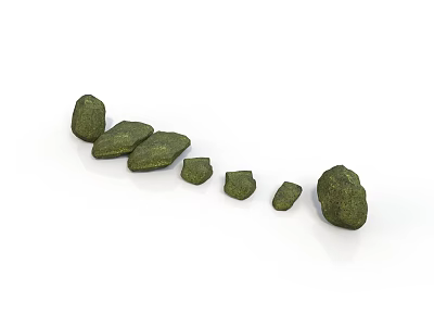 Decorative Green Stones in Various Sizes Arranged in a Curved Line 3d model